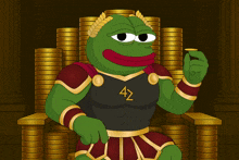 a cartoon of a green frog with the number 42 on his chest