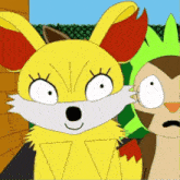 a close up of a cartoon character with a surprised look on his face .