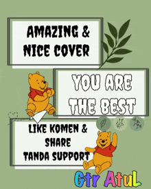 a winnie the pooh poster that says amazing & nice cover you are the best