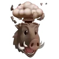 a cartoon illustration of a boar with a mushroom cloud coming out of its head