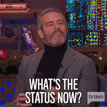 Whats The Status Now Andy Cohen GIF - Whats The Status Now Andy Cohen Watch What Happens Live GIFs