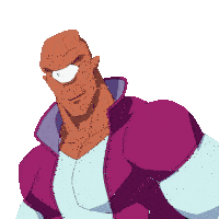 a cartoon character with one eye is wearing a pink jacket