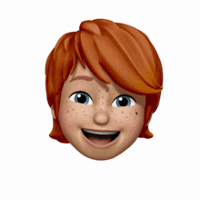 a cartoon face with red hair and blue eyes is smiling