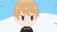 a cartoon character with blonde hair and blue eyes is standing next to a girl .