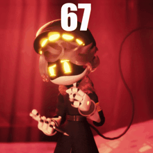 a cartoon character with the number 67 on top of it