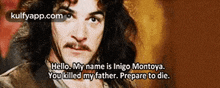 a man with a mustache says hello my name is inigo montoya youkilled my father prepare to die