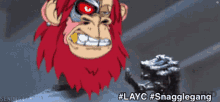 a cartoon of a monkey with the hashtag layc #snaggegang