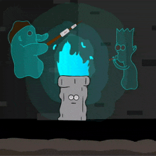 a cartoon of bart simpson blowing bubbles next to a ghost