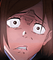 a close up of a cartoon character 's face with a scar on her forehead