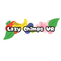 a logo for lazy chimps vr with fruits and leaves