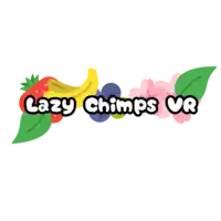 a logo for lazy chimps vr with fruits and leaves