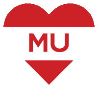 a red heart with the word mu written inside of it