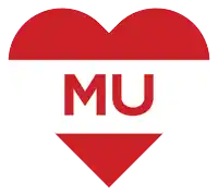 a red heart with the word mu written inside of it
