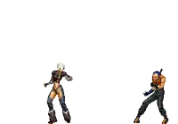 a video game character is doing a handstand while another character stands behind him