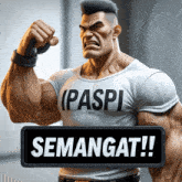 a man wearing a shirt that says paspi