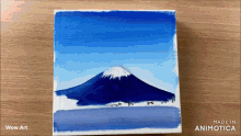 a painting of a mountain with the words wow art on the bottom
