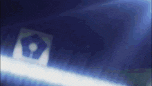 a blue background with a white circle in the middle of it