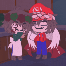 a couple of cartoon characters are hugging each other