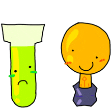 a cartoon drawing of a test tube and a light bulb with faces on them