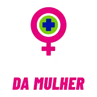 a pink female symbol with a green cross and the word da mulher underneath