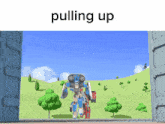 a picture of a robot that says pulling up on it