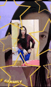 a picture of a woman is surrounded by stars and the word gffamily is on the bottom