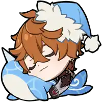 a cartoon character is sleeping on a blue pillow with a hat on