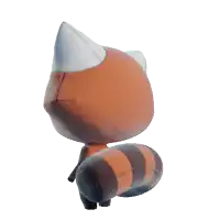 a cartoon red panda with a striped tail is walking