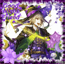 a picture of a witch with the words good night friend