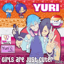 a picture of a couple of anime characters with yuri written on the top