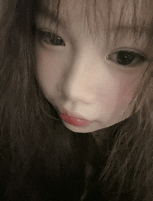 a close up of a woman 's face with long hair