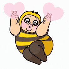 a cartoon drawing of a bee with korean writing on the bottom