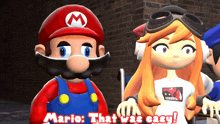 mario and sally are standing next to each other with the words " mario that was easy " above them