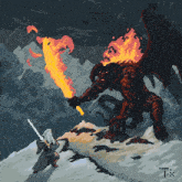 a pixel art drawing of a knight fighting a demon