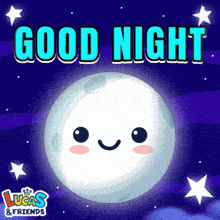 a lucas and friends poster with a smiling moon and stars