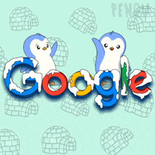 a google logo with two penguins on top of it