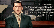 a man in a suit and tie is talking about the prime minister of sweden visiting washington