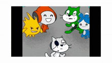 a group of cartoon characters one of which is a cat