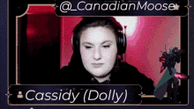 a woman wearing headphones with the name cassidy dolly on the bottom