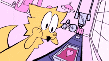 a cartoon drawing of a cat with a t-shirt that says ' i love you ' on it