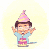 a birthday card with a boy wearing glasses and a party hat