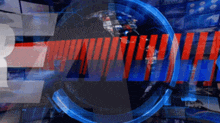 a blue and red background with the letters r and t