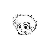 a black and white drawing of a cartoon character 's head with a smile on it .