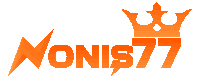 an orange logo for nonis77 with a crown