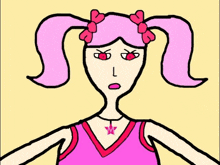 a cartoon drawing of a girl with pigtails and a necklace with a star on it .