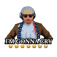 a man wearing headphones and a scarf with the words " i 'm gonna cry "