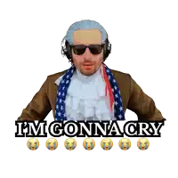 a man wearing headphones and a scarf with the words " i 'm gonna cry "