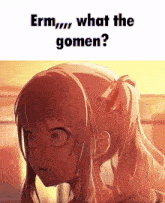 a picture of a girl with the words erm what the gomen written above her