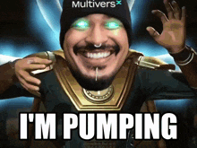 a man with a beard and a hat that says multivers on it