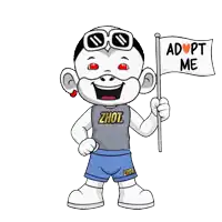 a cartoon character with adopt me written on a flag